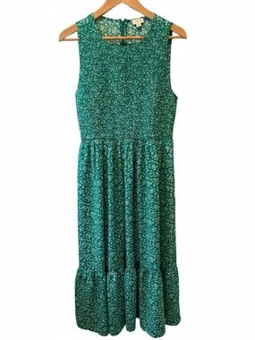 NWOT J. Crew Green and White Smocked Floral Midi Dress